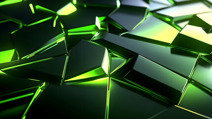 Wall Mural - a futuristic 3d abstract design with a smooth gradient of neon green and black, featuring geometric 