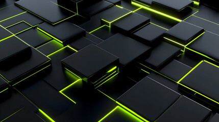 Wall Mural - a futuristic 3d abstract design with a smooth gradient of neon green and black, featuring geometric 