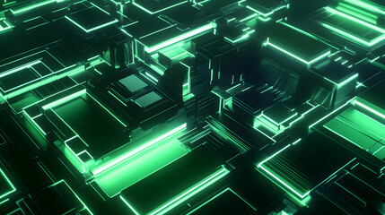 Wall Mural - a futuristic 3d abstract design with a smooth gradient of neon green and black, featuring geometric 