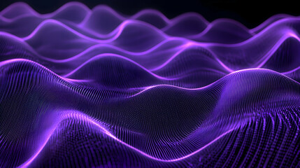 Wall Mural - A futuristic 3D abstract wave pattern with a gradient of electric purple and black, featuring glowing, interconnected lines