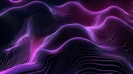 Wall Mural - A futuristic 3D abstract wave pattern with a gradient of electric purple and black, featuring glowing, interconnected lines