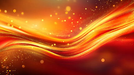 Wall Mural - a rich amber and red gradient with shimmering gold dust and neon streaks, enhanced by soft grainy te