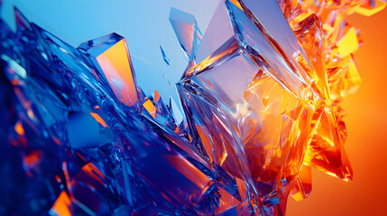 Wall Mural - a vibrant 3d abstract artwork with a gradient of electric blue and orange, featuring sharp, angular 