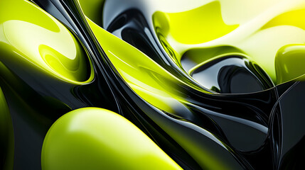 Wall Mural - a vibrant 3d abstract composition with a gradient of lime green and black, showcasing dynamic, layer