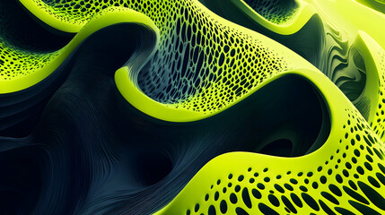 Sticker - a vibrant 3d abstract composition with a gradient of lime green and black, showcasing dynamic, layer