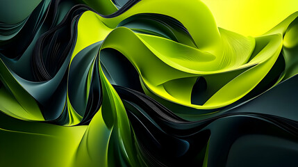 Wall Mural - a vibrant 3d abstract composition with a gradient of lime green and black, showcasing dynamic, layer