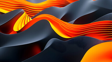 Sticker - a vibrant 3d abstract wave artwork with a gradient of neon orange and charcoal gray, highlighting sh