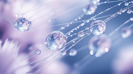 delicate cherry blossoms with dewdrops and intricate webbing, dreamy macro photography