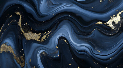 Wall Mural - Abstract ink swirls in midnight blue and silver leaf, elegant and flowing