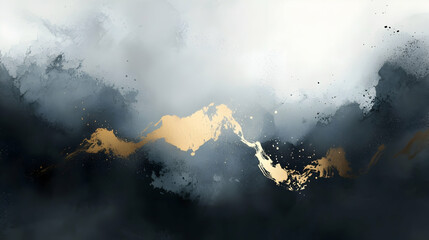 Wall Mural - abstract ink wash in storm gray and pale gold, moody and atmospheric