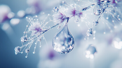 delicate cherry blossoms with dewdrops and intricate webbing, dreamy macro photography