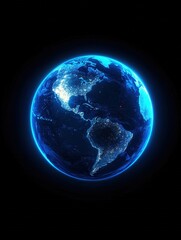 Wall Mural - glowing earth at night with city lights visible from space on a dark background