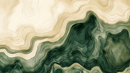 Wall Mural - abstract topographic lines in sage and parchment, earthy and precise