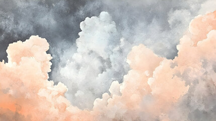 Wall Mural - abstract watercolor clouds in peach fuzz and lunar silver, soft and ethereal