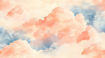 Wall Mural - ethereal watercolor clouds in peach and periwinkle, blending softly on a cream backdrop