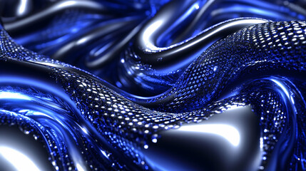 Fractal 3D patterns in electric indigo and silver, futuristic and sharp