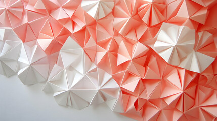 Wall Mural - geometric origami in coral pink and paper white, crisp and delicate