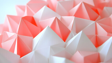 Wall Mural - geometric origami in coral pink and paper white, crisp and delicate
