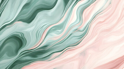 Wall Mural - minimalist marbled waves in sage green and dusty rose, smooth and calming