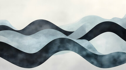 Wall Mural - minimalist waves in pale blue and charcoal, serene and modern