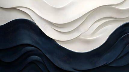 Wall Mural - minimalist waves in pearl white and navy, serene and modern