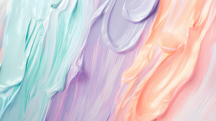 Wall Mural - soft, pastel 3d brush strokes in lavender, mint, and peach blend gently, evoking a calming and seren