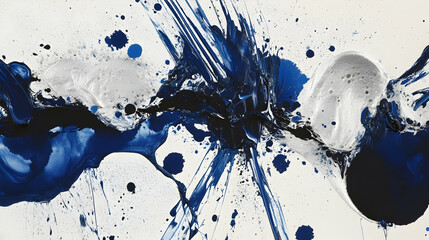 Wall Mural - Spattered ink in ultramarine and silver, dynamic and unpredictable