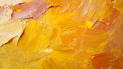 Wall Mural - Textured oil-painted strokes in mustard yellow and terracotta, abstract expressionist style