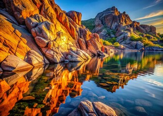 Wall Mural - Macro Photography: Rocky Landscape Reflection in Still Water - Dramatic Nature Scene