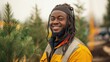 © Lisouski Uladzimir - Smiling volunteer in eco-friendly gear planting trees for sustainable future