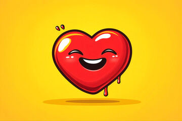 Wall Mural - red, melting, smiling heart emoji, on yellow background, two-dimensional, flat