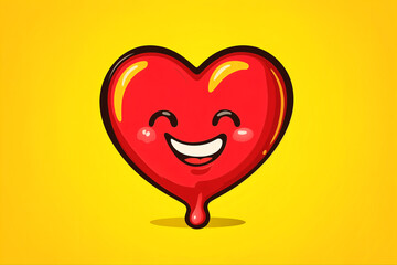 Wall Mural - red, melting, smiling heart emoji, on yellow background, two-dimensional, flat