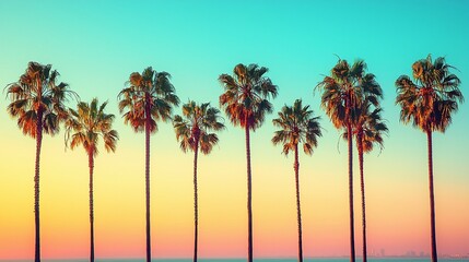 Canvas Print - Sunset Palm Trees Ocean Beach California Vacation