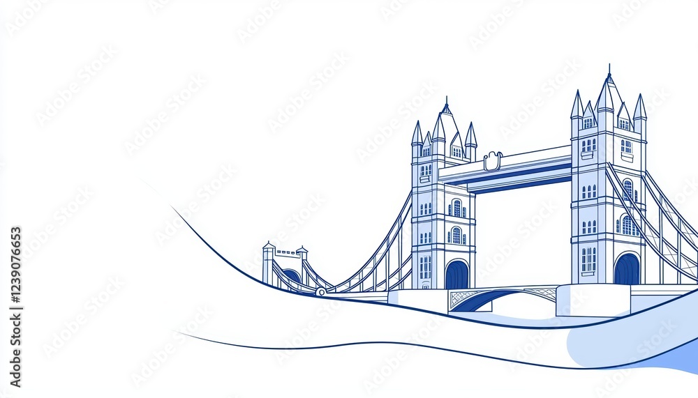 Sketch of Tower Bridge with clean lines and soft colors, capturing the ...
