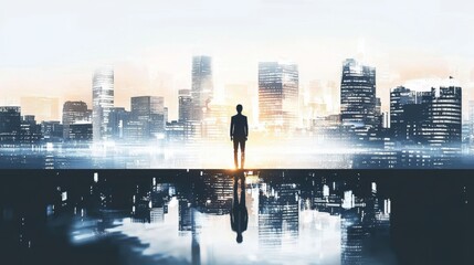 Wall Mural - visionary leadership represented against a cityscape backdrop.