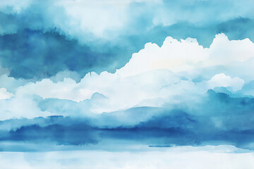 Poster - A hand-painted watercolor blend of ocean blues and soft cloud-like whites.