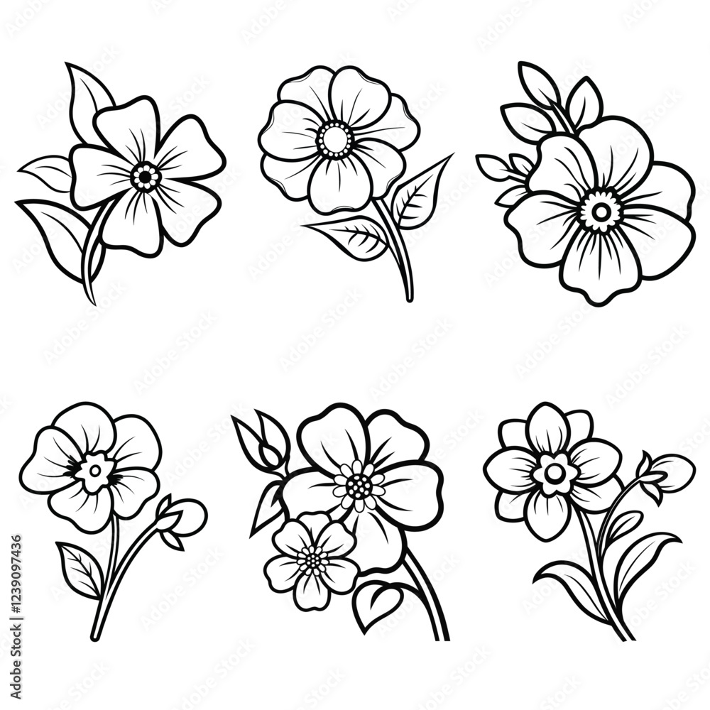Flowers line art coloring page vector illustration for adult Stock ...