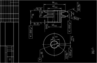 Wall Mural - assembly drawing of pulley (roller) of electrical reducer. vector design of steel mechanical device 