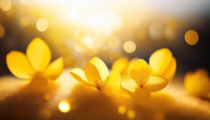 vibrant yellow heritage illuminated by a shiny defocused white glare from daylight presenting a beautiful optical blur and abstract minimalist light impact