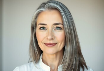 Wall Mural - Young woman with gray hair and calm facial expression