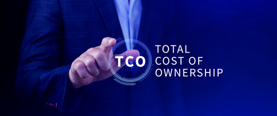Aufkleber - TCO concept. Total Cost of Ownership, purchase price of an asset plus the costs of operation, business concept background