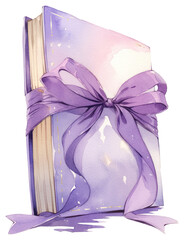 Wall Mural - PNG Purple coquette book illustration watercolor ribbon.