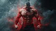 © Poter - Muscular figure with glowing red energy emanating from body in a dramatic cloudy background. Generative AI