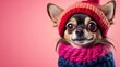 © Kopi_std - Cute chihuahua wearing winter hat and scarf on pink background