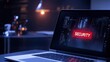 © Jss - A laptop displaying a vibrant red 'SECURITY' message in a dark, tech-inspired environment.