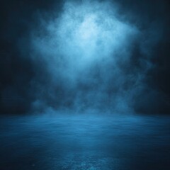 Canvas Print - mysterious blue fog descends upon a dark textured floor creating a dramatic atmosphere