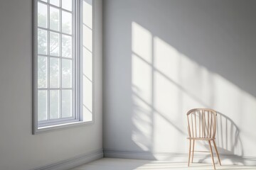 Poster - Minimalist Scandinavian Style Interior Scene with Soft Natural Light and Delicate Shadows in a Bright White Room