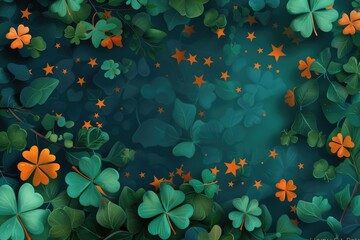 Wall Mural - st patrick s day holiday clover on green background. mz