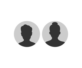 Poster - Man and woman avatar profile. Male and Female face silhouette. Profile picture, portrait symbol. Circle button with avatar photo silhouette vector design and illustration.

