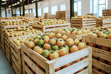 Wall Mural - tomato in wooden crates at the warehouse